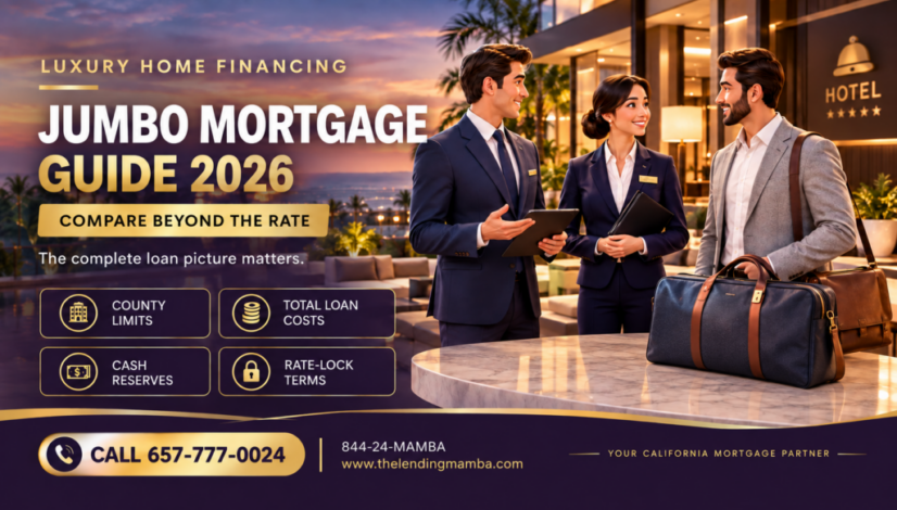 California luxury home buyer comparing jumbo mortgage Loan Estimates county limits reserves and rate lock terms in 2026