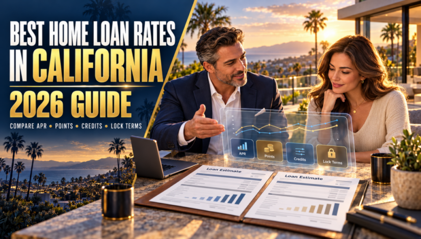 California homebuyer comparing mortgage rates APR points lender credits and rate lock options in 2026