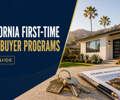California first-time home buyer programs 2026 guide featuring a California home, house keys and a home buyer plan.