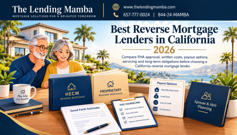 California homeowner comparing HECM and proprietary reverse mortgage lenders costs payout options and counseling in 2026