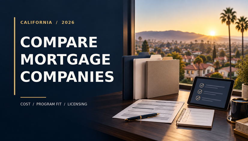 California homebuyer comparing mortgage companies, Loan Estimates, licensing and loan options in 2026
