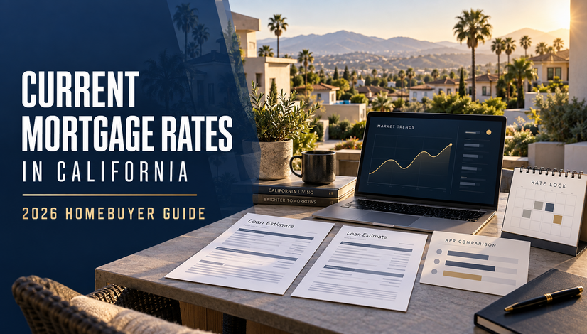 California homebuyer comparing current mortgage rates, APR, Loan Estimates and rate lock options in 2026