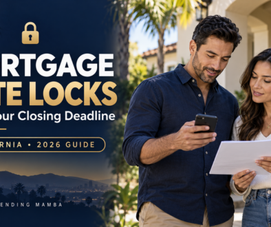 California couple reviewing a mortgage rate lock timeline outside a Southern California home