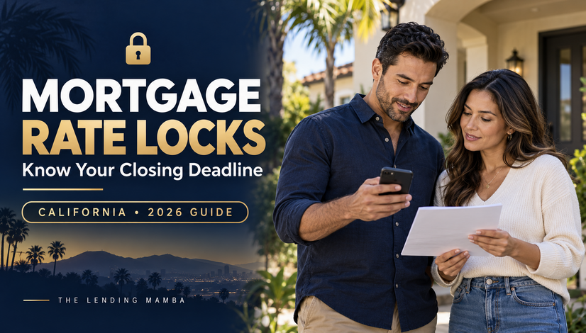 California couple reviewing a mortgage rate lock timeline outside a Southern California home